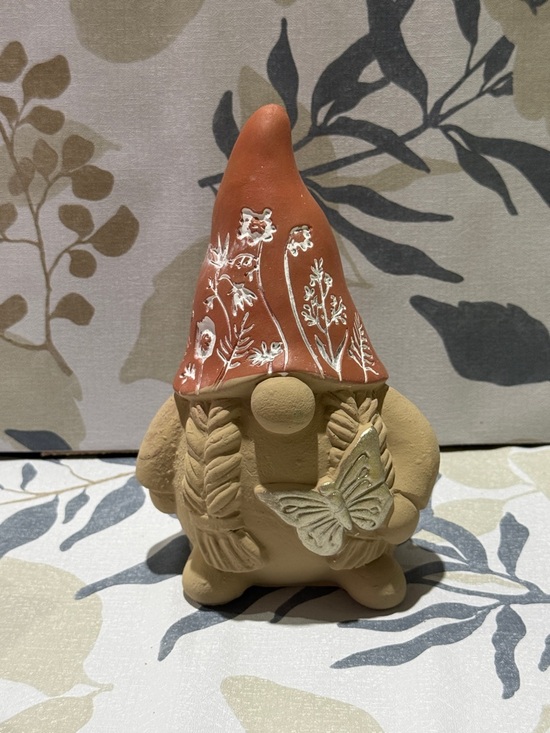 Other - Terracotta Hat Garden Gnome Figurine with Butterfly
